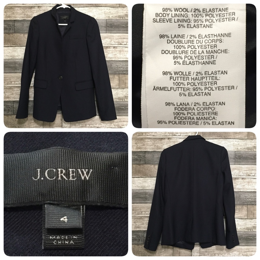 J Crew Wool Blend Blazer Women’s 4 Navy Blue One Button.
